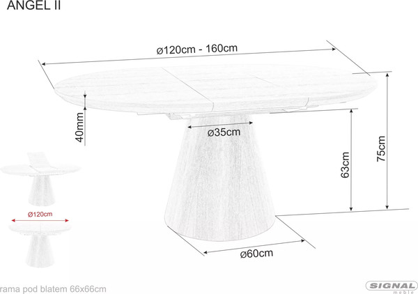 Изображение товара Обеденный стол Signal Angel II 120-160x120 (эффект серого мрамора/черный)