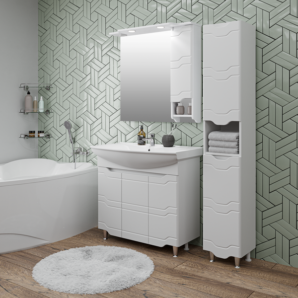 Изображение товара Шкаф-пенал для ванной Runo Стиль 30 правый с корзиной для белья (напольный)