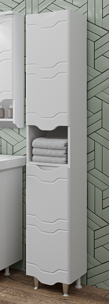 Изображение товара Шкаф-пенал для ванной Runo Стиль 30 правый с корзиной для белья (напольный)