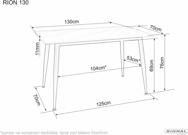 Изображение товара Обеденный стол Signal Rion 130x70x76 (серый глянец/черный)