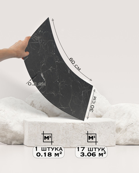 Изображение товара Комплект панелей ПВХ Самоклейкин Самоклеющаяся Черный мрамор S81036-1 (600x300)
