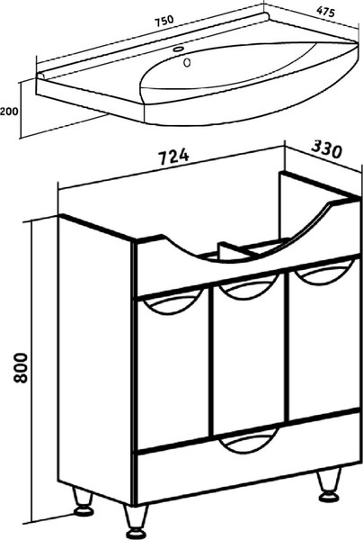 Изображение товара Тумба под умывальник Runo Барселона 75 (напольная)