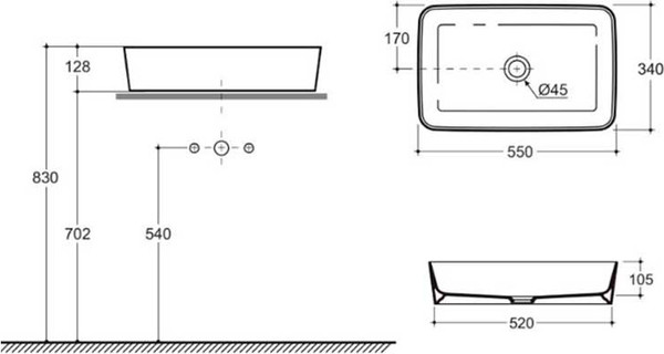 Изображение товара Умывальник Керамин Плаза 55 ФС (серо-голубой, матовый)