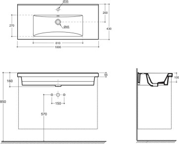 Изображение товара Умывальник Керамин Тобаго 100 ФС (мебельный, белый)
