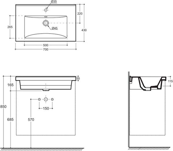 Изображение товара Умывальник Керамин Тобаго 70 ФС (мебельный, белый)