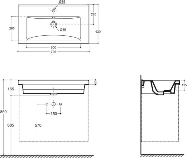 Изображение товара Умывальник Керамин Тобаго 80 ФС (мебельный, белый)