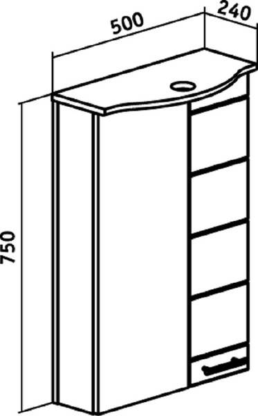Изображение товара Шкаф с зеркалом для ванной Runo Кипарис 50 правый