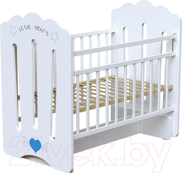 Изображение товара Детская кроватка VDK Little Heart колесо-качалка с маятником (белый)