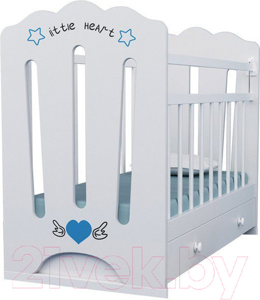 Изображение товара Детская кроватка VDK Little Heart маятник-ящик (белый)