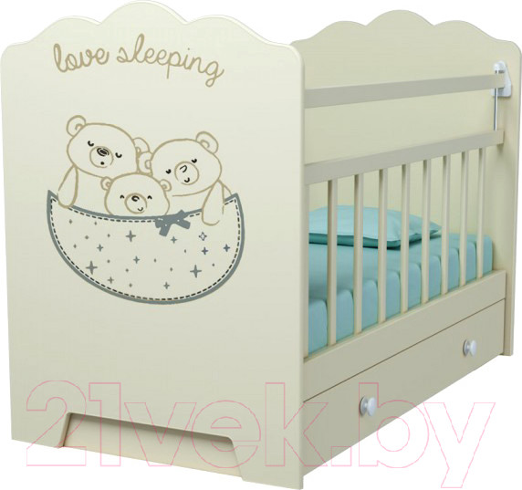 Изображение товара Детская кроватка VDK Love Sleeping маятник-ящик (слоновая кость)