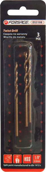 Изображение товара Набор сверл Forsage 3.9мм HSS+Co / F-DS3532 (19836, 3шт)