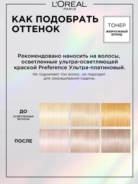 Изображение товара Корректор цвета для волос L'Oreal Paris Preference Кислотный тонер (жемчужный блонд)