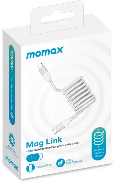 Изображение товара Кабель Momax Mag.Link USB-C/USB-C / DC36W (2м, белый)