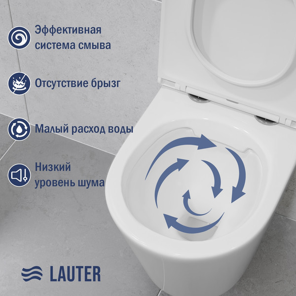 Изображение товара Унитаз подвесной с инсталляцией Lauter Longer 2110822 с кнопкой 219701HD (узкая, хром)
