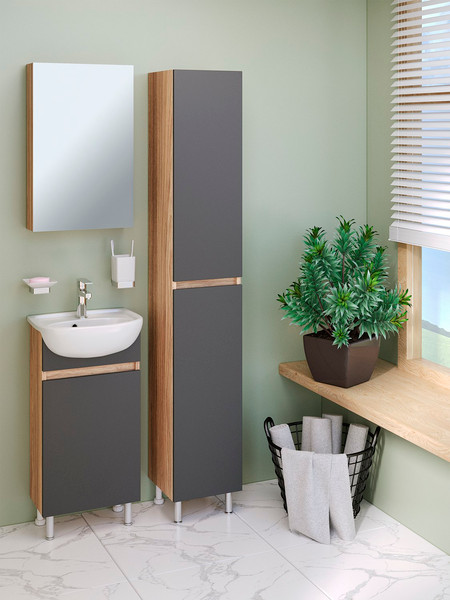 Изображение товара Шкаф с зеркалом для ванной Runo Лада 40 (дуб)