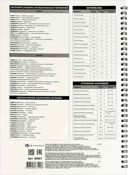 Изображение товара Тетрадь нотная Феникс+ Скрипичный ключ / 69901