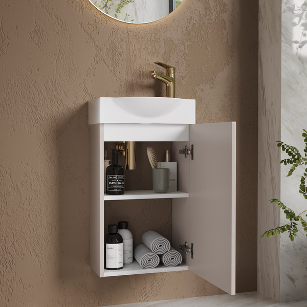 Изображение товара Тумба с умывальником Lauter Из искусственного мрамора Amelia 40 (кашемир п/мат)