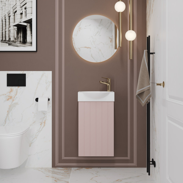 Изображение товара Тумба с умывальником Lauter Из искусственного мрамора Amelia 40 (пудрово-розовый п/мат)