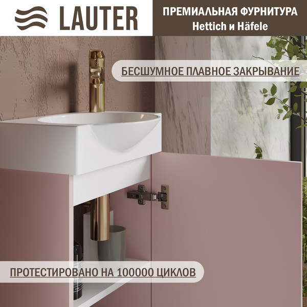 Изображение товара Тумба с умывальником Lauter Из искусственного мрамора Amelia 40 (пудрово-розовый п/мат)