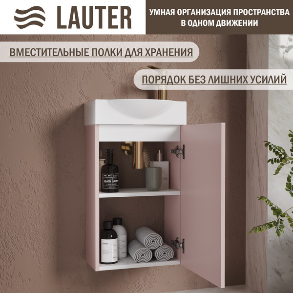 Изображение товара Тумба с умывальником Lauter Из искусственного мрамора Amelia 40 (пудрово-розовый п/мат)