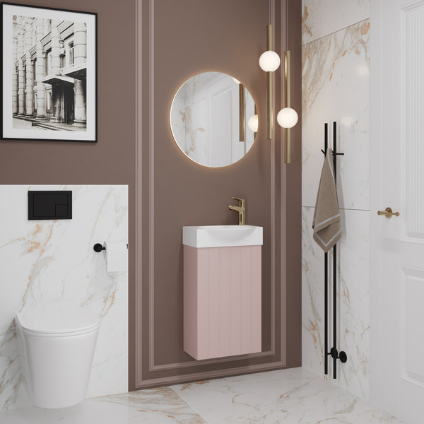 Изображение товара Тумба с умывальником Lauter Из искусственного мрамора Amelia 40 (пудрово-розовый п/мат)