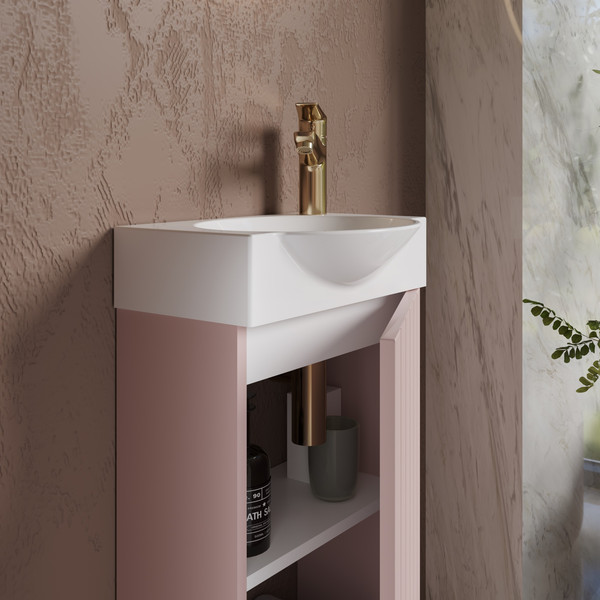 Изображение товара Тумба с умывальником Lauter Из искусственного мрамора Amelia 40 (пудрово-розовый п/мат)