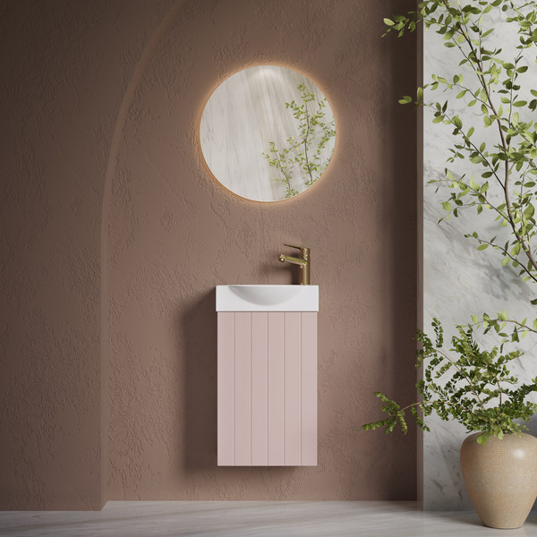 Изображение товара Тумба с умывальником Lauter Из искусственного мрамора Amelia 40 (пудрово-розовый п/мат)