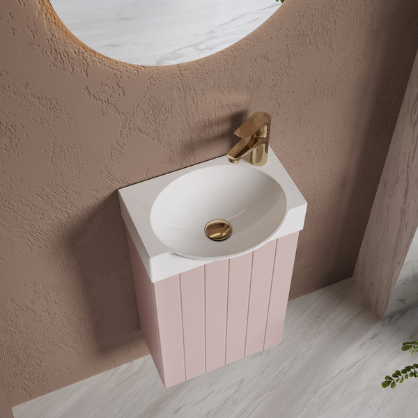 Изображение товара Тумба с умывальником Lauter Из искусственного мрамора Amelia 40 (пудрово-розовый п/мат)