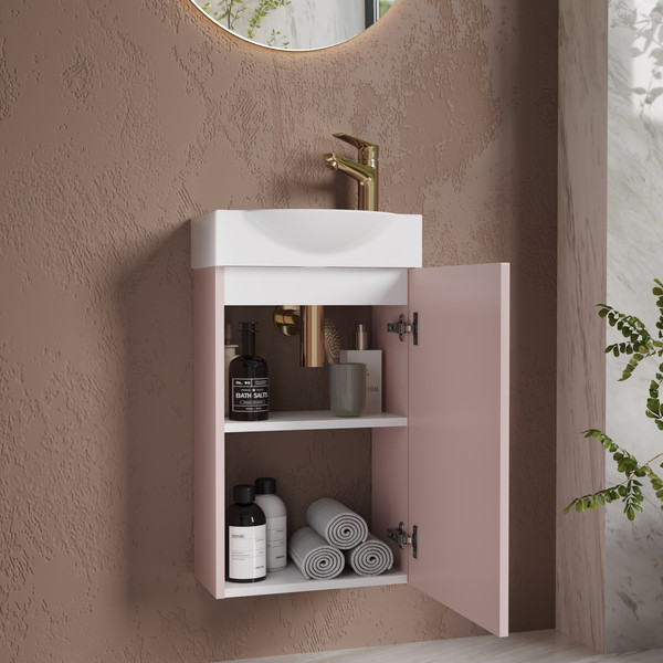 Изображение товара Тумба с умывальником Lauter Из искусственного мрамора Amelia 40 (пудрово-розовый п/мат)