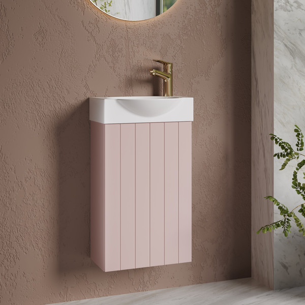 Изображение товара Тумба с умывальником Lauter Из искусственного мрамора Amelia 40 (пудрово-розовый п/мат)