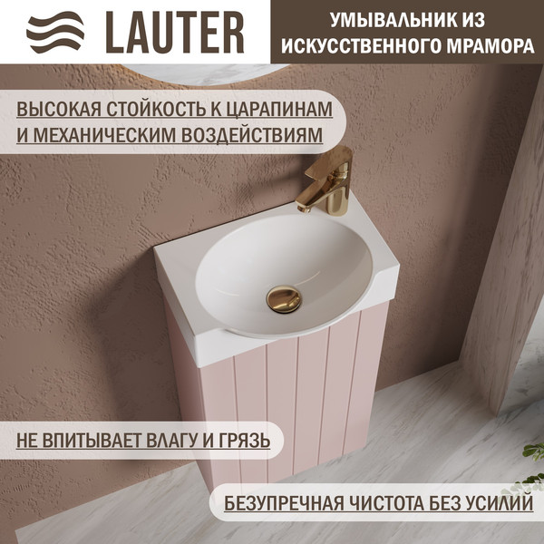 Изображение товара Тумба с умывальником Lauter Из искусственного мрамора Amelia 40 (пудрово-розовый п/мат)