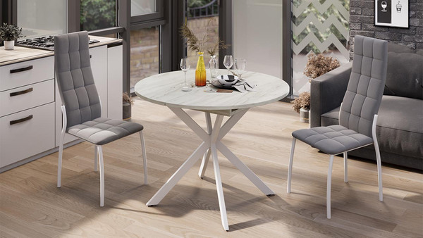 Изображение товара Обеденный стол ТриЯ Мэдисон раздвижной Тип 1 (белый муар/дуб крафт белый)