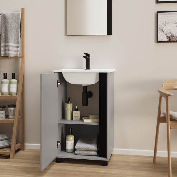 Изображение товара Тумба с умывальником Lauter Nika 49 (шиншилловый серый/черный)