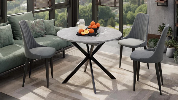 Изображение товара Обеденный стол ТриЯ Мэдисон раздвижной Тип 1 (черный муар/ателье светлый)