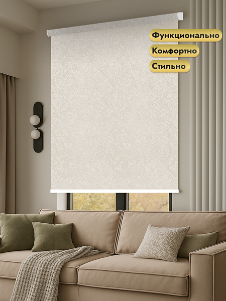 Изображение товара Рулонная электроштора НеоФьюжен Джерси 270х250 правая (светло-бежевый, белая фурнитура)