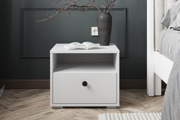 Изображение товара Прикроватная тумба Bravo Мебель Оскар 1 ящик без надстройки (белый снег/белый)