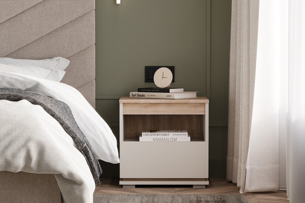 Изображение товара Прикроватная тумба Bravo Мебель Юта (персидский жемчуг/дуб торонто)