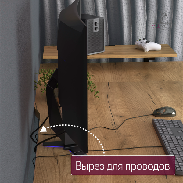 Изображение товара Компьютерный стол Millwood угловой Каир с полкой 200х120х93 (дуб золотой Craft/металл черный)