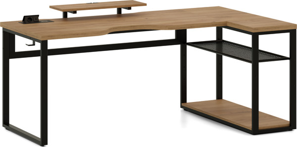 Изображение товара Компьютерный стол Millwood угловой Каир с полкой 200х120х93 (дуб золотой Craft/металл черный)