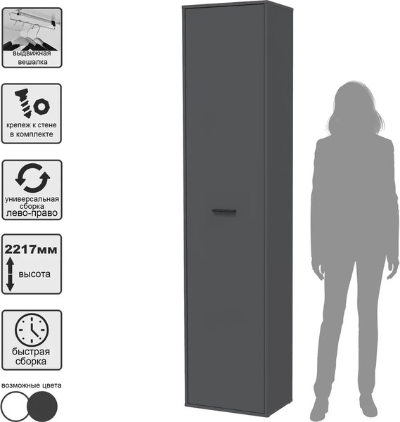 Изображение товара Шкаф-пенал Интерлиния Skill-23/1 (антрацит)
