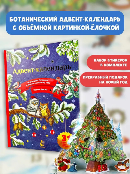 Изображение товара Книга адвент-календарь АСТ Адвент-календарь. Новогодняя ботаника: прогулка по зимнему лесу (Дудова Ксения)
