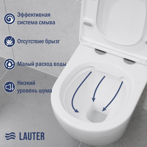 Изображение товара Унитаз подвесной с инсталляцией Lauter Vortex 2110830 с кнопкой 219701F (квадратный, хром)