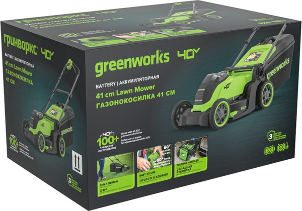 Изображение товара Газонокосилка аккумуляторная Greenworks GD40LM411 40V 41см / 2521007UG (c АКБ 5Ач и ЗУ)