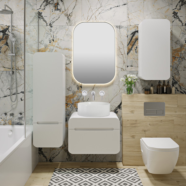 Изображение товара Шкаф-полупенал для ванной Runo Ницца 35 правый (подвесной, белый)