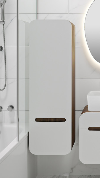 Изображение товара Шкаф-полупенал для ванной Runo Ницца 35 правый (подвесной, темное дерево/белый)