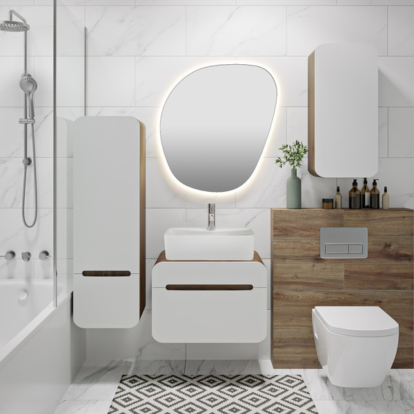 Изображение товара Шкаф-полупенал для ванной Runo Ницца 35 правый (подвесной, темное дерево/белый)