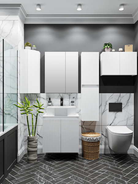 Изображение товара Тумба под умывальник Runo Соренто 50 вертикаль (подвесная, белый)