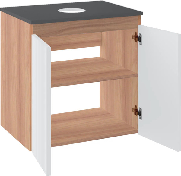 Изображение товара Тумба под умывальник Runo Соренто 50 вертикаль (подвесная, крафтовый дуб/белый/графит)