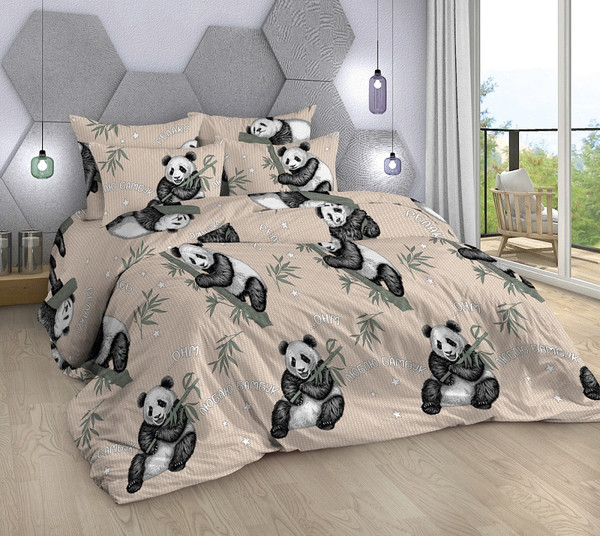 Изображение товара Комплект постельного белья Milanika Панды Семейный (бязь)