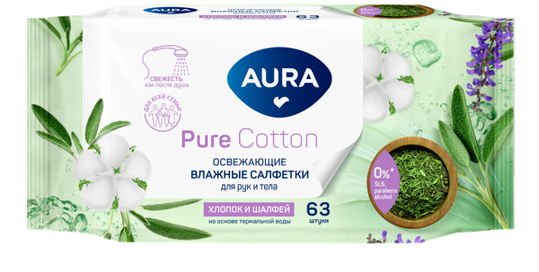 Изображение товара Влажные салфетки Aura Family Для всей семьи освежающие (63шт)
